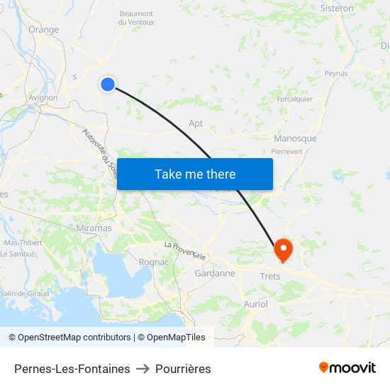 Pernes-Les-Fontaines to Pourrières map