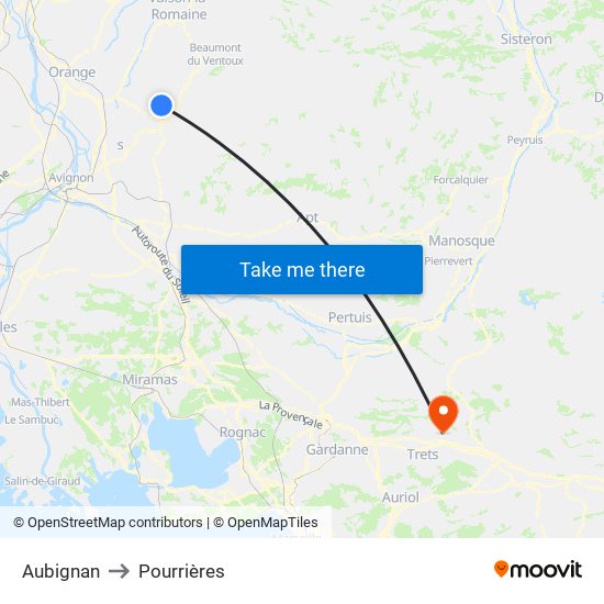 Aubignan to Pourrières map
