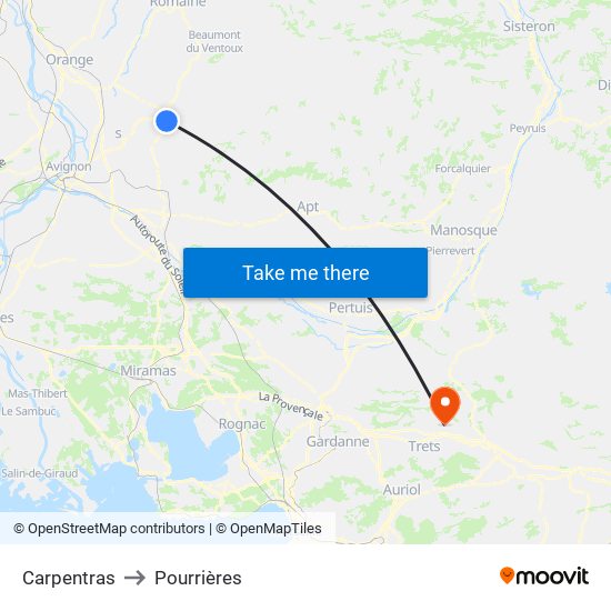 Carpentras to Pourrières map