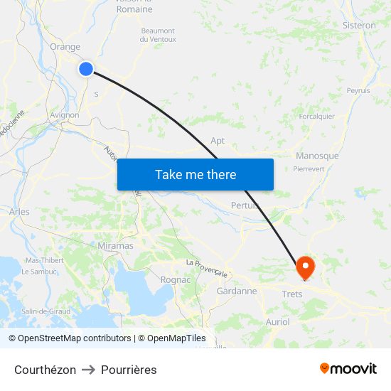Courthézon to Pourrières map