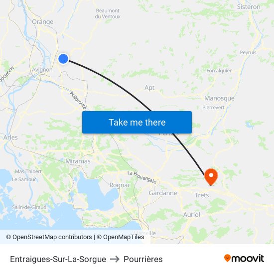 Entraigues-Sur-La-Sorgue to Pourrières map