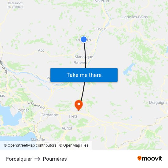 Forcalquier to Pourrières map