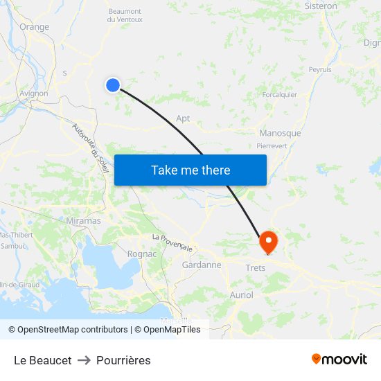 Le Beaucet to Pourrières map