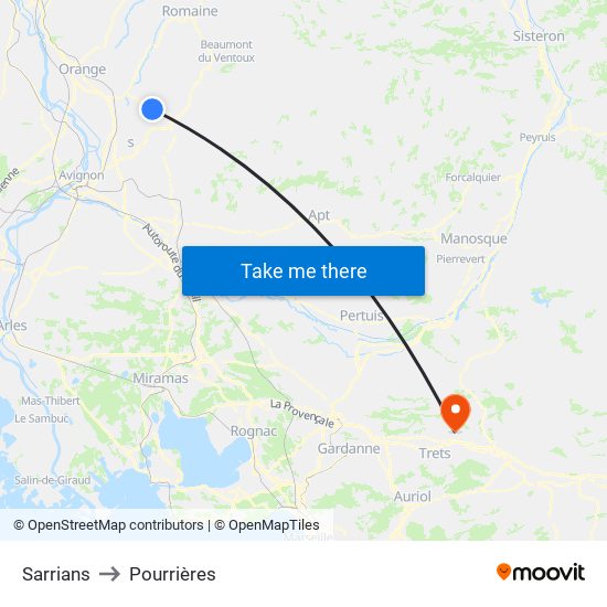 Sarrians to Pourrières map
