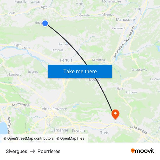 Sivergues to Pourrières map