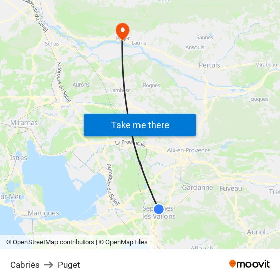 Cabriès to Puget map