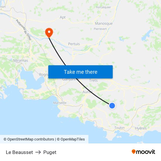 Le Beausset to Puget map