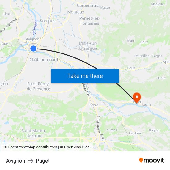 Avignon to Puget map