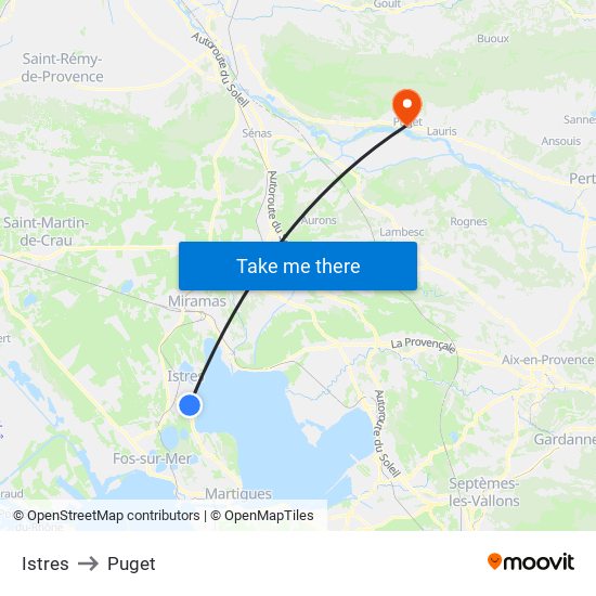 Istres to Puget map