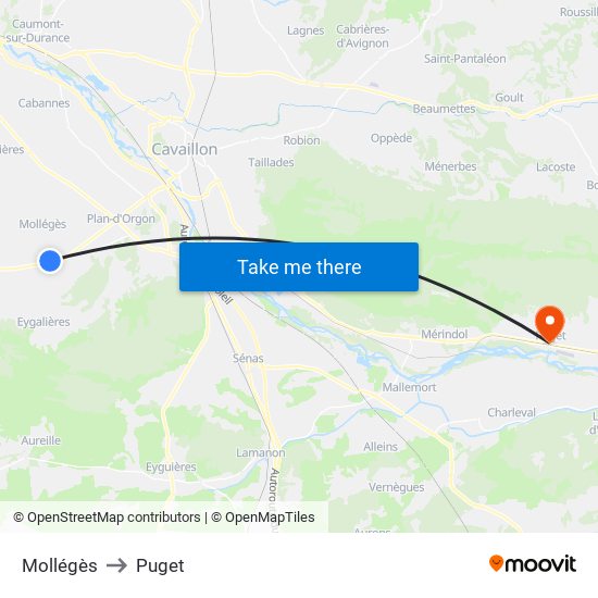 Mollégès to Puget map