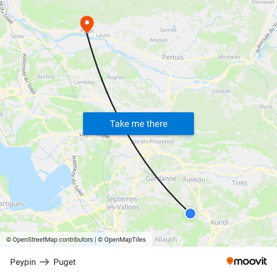 Peypin to Puget map