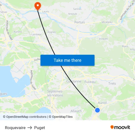 Roquevaire to Puget map