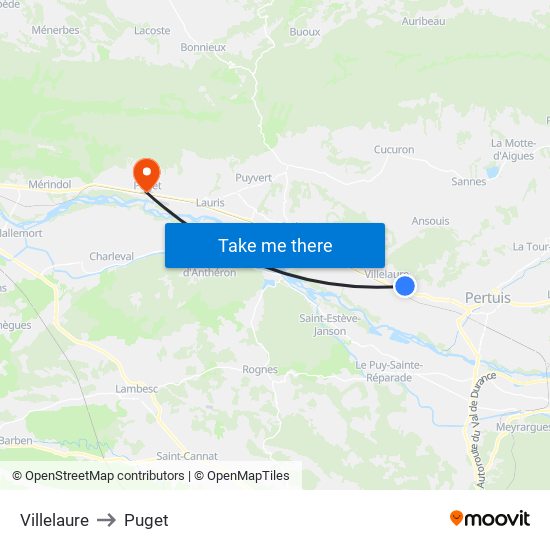 Villelaure to Puget map