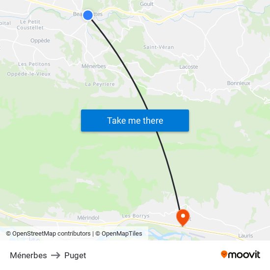 Ménerbes to Puget map