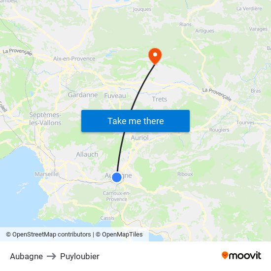 Aubagne to Puyloubier map