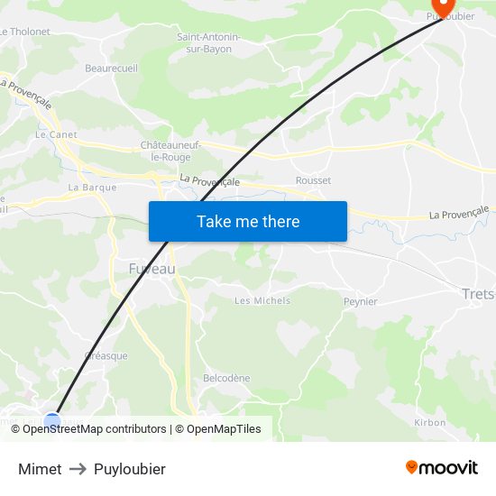 Mimet to Puyloubier map
