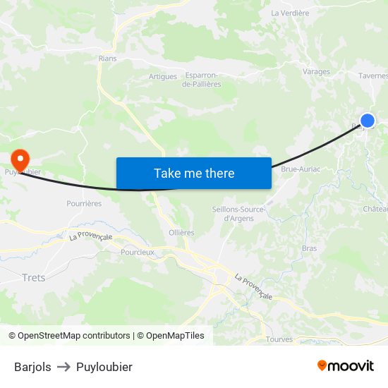 Barjols to Puyloubier map