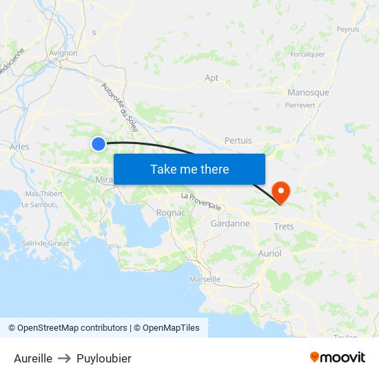 Aureille to Puyloubier map