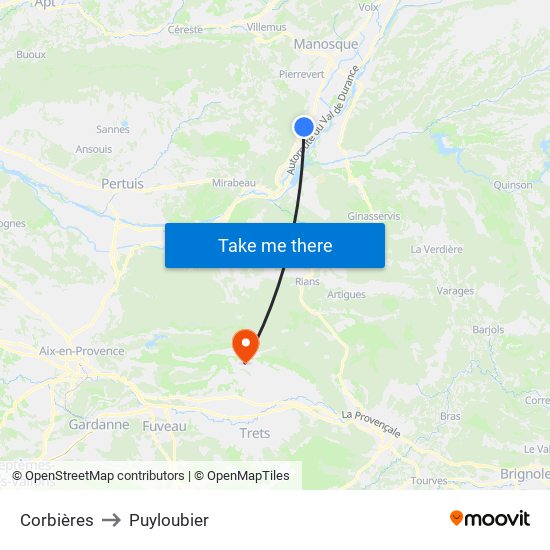 Corbières to Puyloubier map