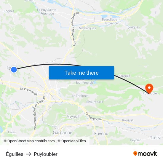 Éguilles to Puyloubier map