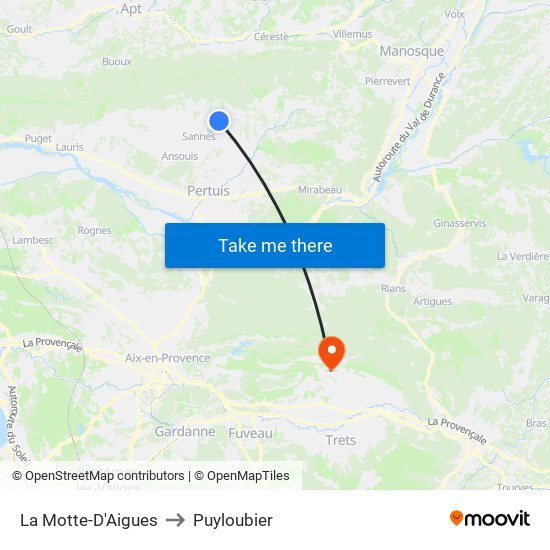 La Motte-D'Aigues to Puyloubier map