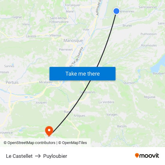 Le Castellet to Puyloubier map