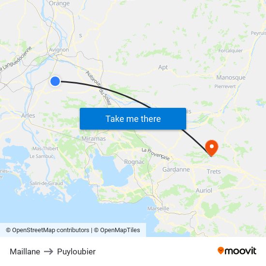 Maillane to Puyloubier map