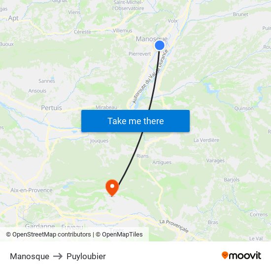 Manosque to Puyloubier map