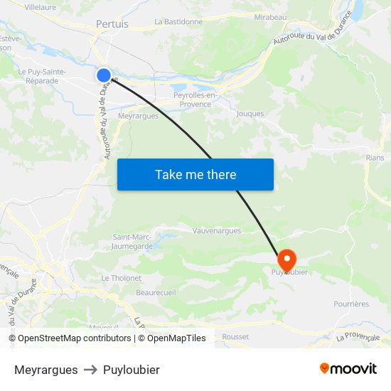 Meyrargues to Puyloubier map