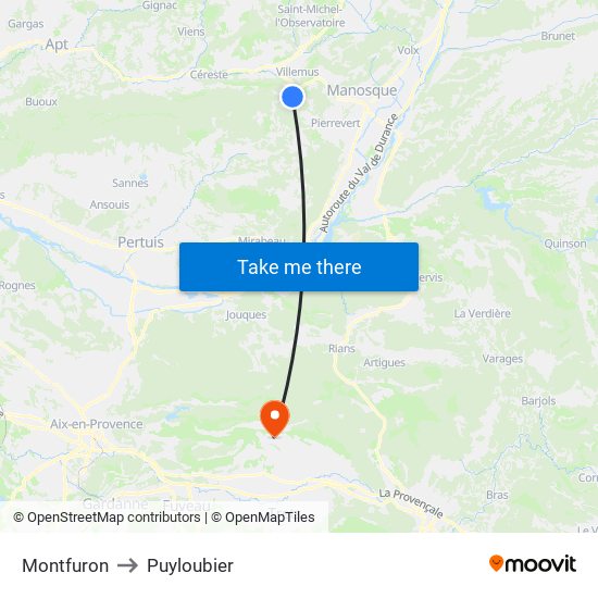 Montfuron to Puyloubier map