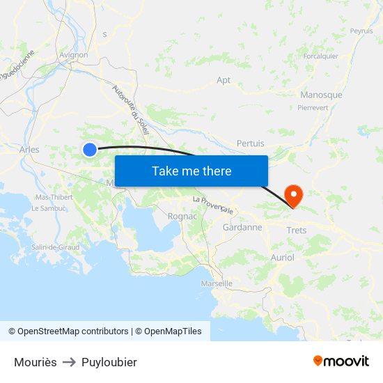 Mouriès to Puyloubier map