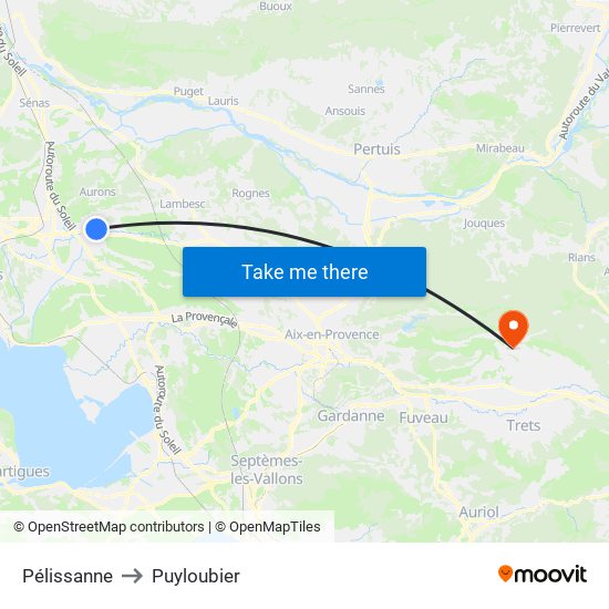 Pélissanne to Puyloubier map