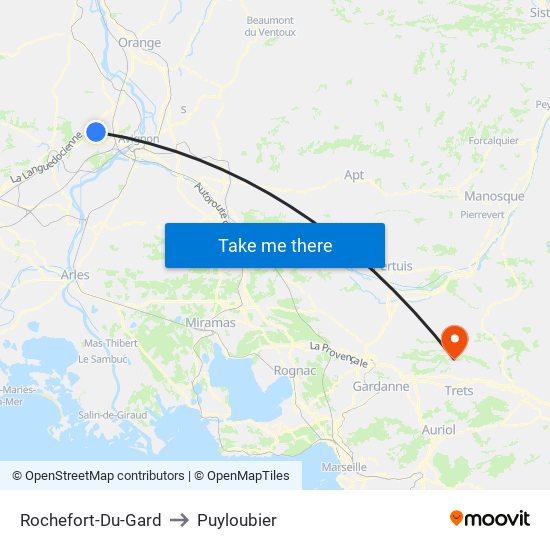 Rochefort-Du-Gard to Puyloubier map