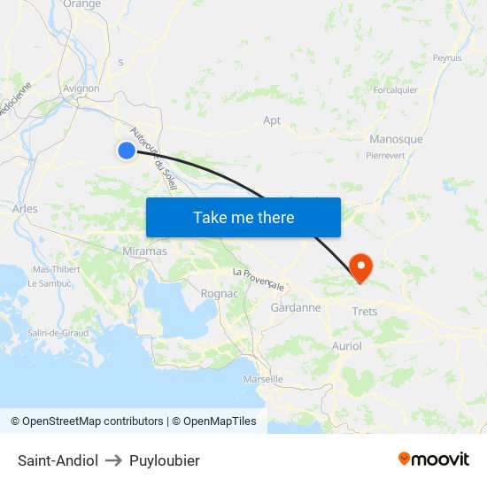 Saint-Andiol to Puyloubier map