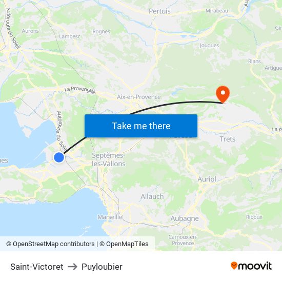 Saint-Victoret to Puyloubier map