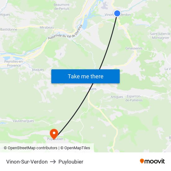 Vinon-Sur-Verdon to Puyloubier map
