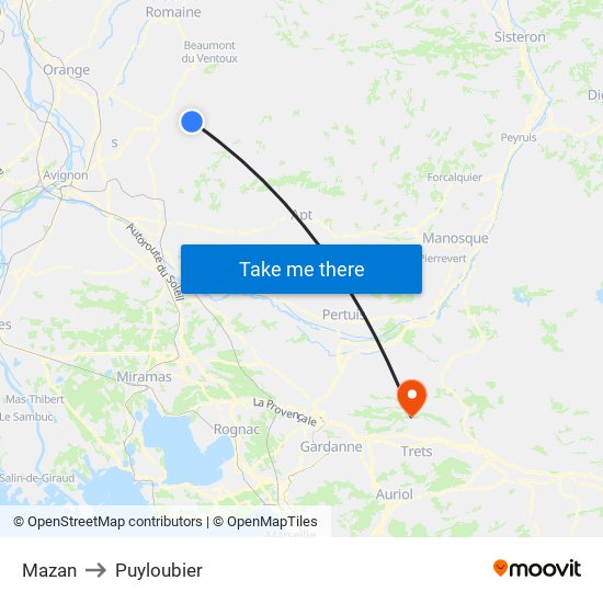 Mazan to Puyloubier map
