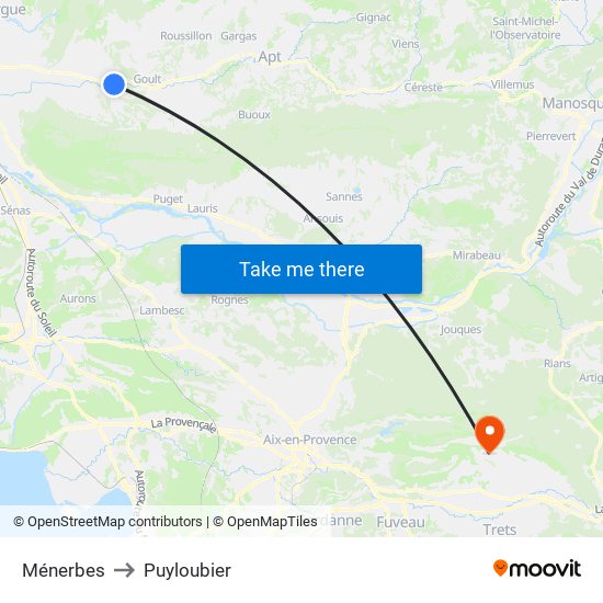 Ménerbes to Puyloubier map