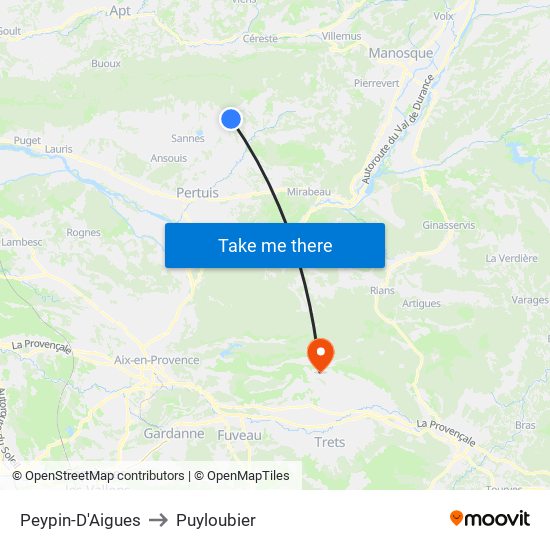 Peypin-D'Aigues to Puyloubier map