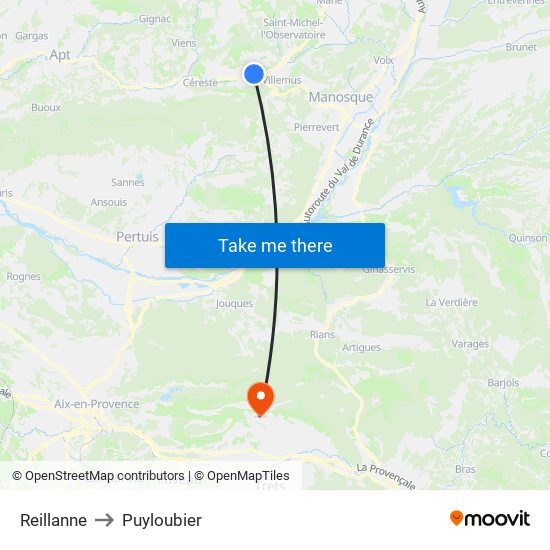 Reillanne to Puyloubier map