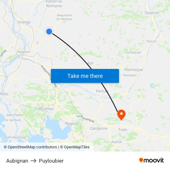 Aubignan to Puyloubier map