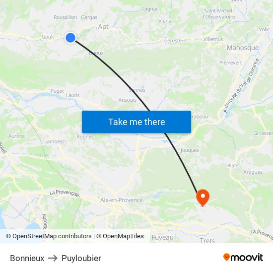 Bonnieux to Puyloubier map