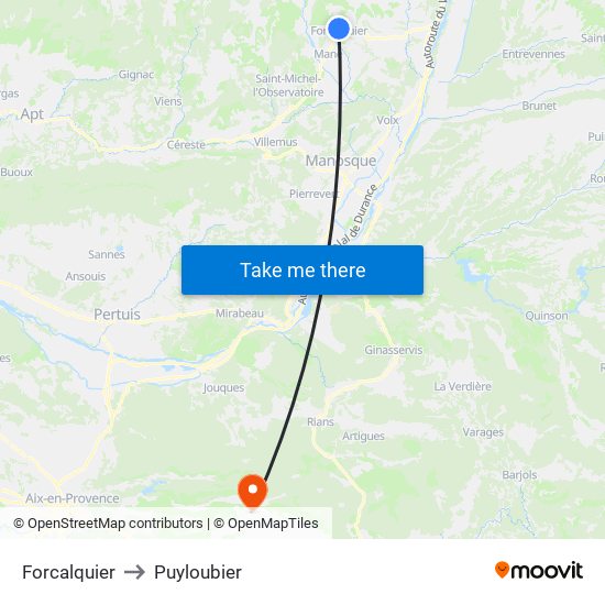 Forcalquier to Puyloubier map