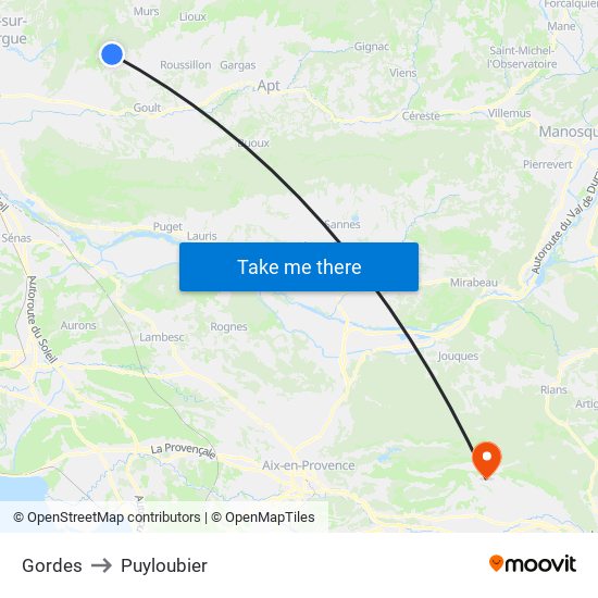 Gordes to Puyloubier map