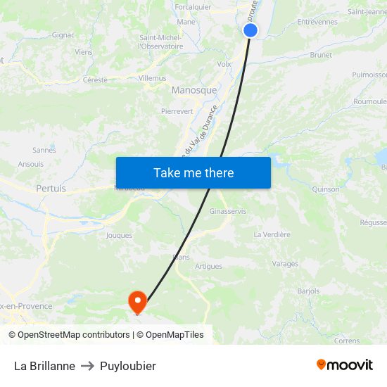 La Brillanne to Puyloubier map