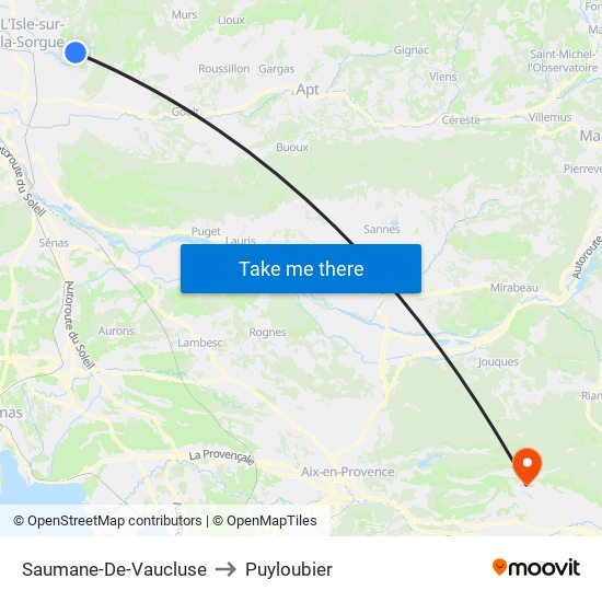 Saumane-De-Vaucluse to Puyloubier map