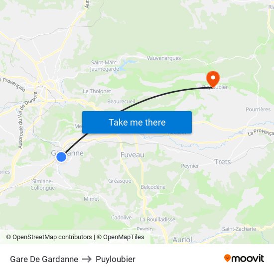 Gare De Gardanne to Puyloubier map