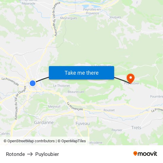Rotonde to Puyloubier map