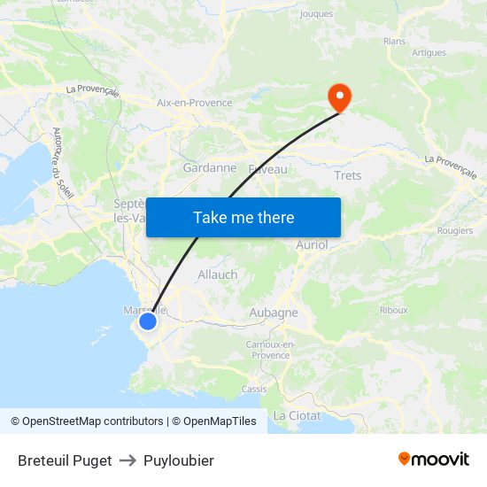 Breteuil Puget to Puyloubier map