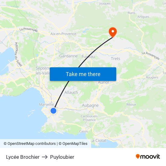 Lycée Brochier to Puyloubier map